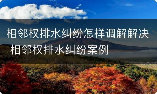 相邻权排水纠纷怎样调解解决 相邻权排水纠纷案例