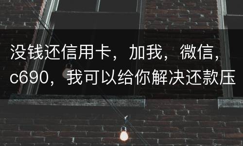 没钱还信用卡，加我，微信，c690，我可以给你解决还款压力。养好你自己的征信