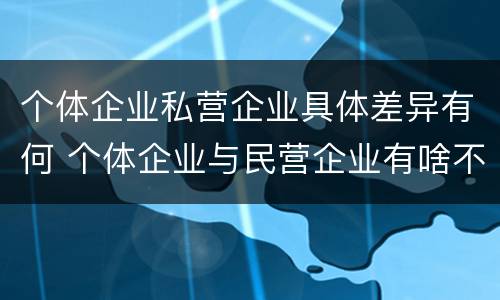 个体企业私营企业具体差异有何 个体企业与民营企业有啥不同