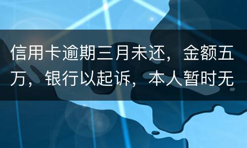 信用卡逾期三月未还，金额五万，银行以起诉，本人暂时无偿还能力