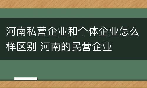 河南私营企业和个体企业怎么样区别 河南的民营企业