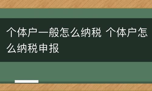 个体户一般怎么纳税 个体户怎么纳税申报