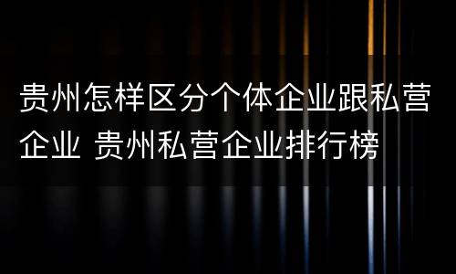 贵州怎样区分个体企业跟私营企业 贵州私营企业排行榜