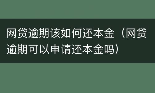 网贷逾期该如何还本金（网贷逾期可以申请还本金吗）