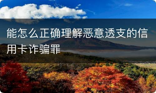 能怎么正确理解恶意透支的信用卡诈骗罪