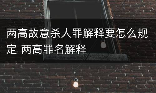 两高故意杀人罪解释要怎么规定 两高罪名解释