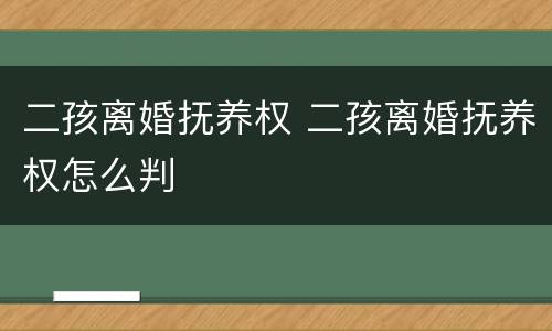 二孩离婚抚养权 二孩离婚抚养权怎么判