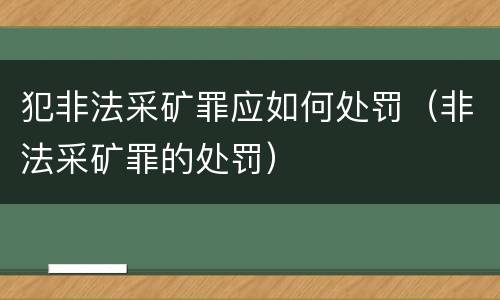 犯非法采矿罪应如何处罚（非法采矿罪的处罚）