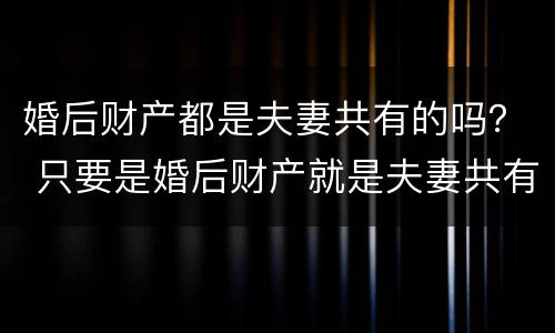 婚后财产都是夫妻共有的吗？ 只要是婚后财产就是夫妻共有的吗