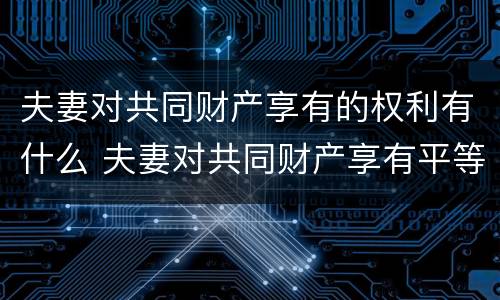 夫妻对共同财产享有的权利有什么 夫妻对共同财产享有平等的什么权利? (单选题