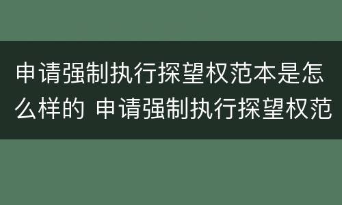 申请强制执行探望权范本是怎么样的 申请强制执行探望权范本是怎么样的