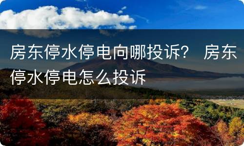 房东停水停电向哪投诉？ 房东停水停电怎么投诉