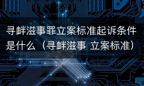 寻衅滋事罪立案标准起诉条件是什么（寻衅滋事 立案标准）