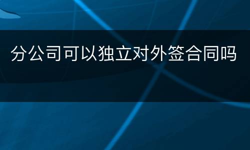 分公司可以独立对外签合同吗