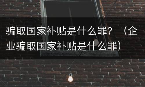 骗取国家补贴是什么罪？（企业骗取国家补贴是什么罪）