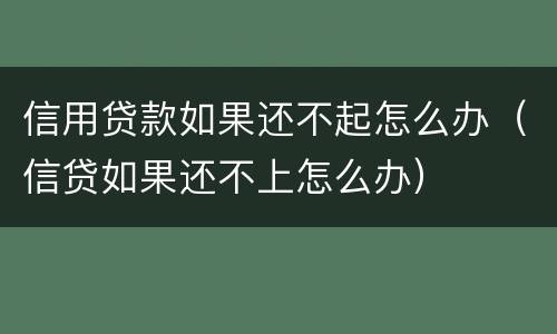 信用贷款如果还不起怎么办（信贷如果还不上怎么办）