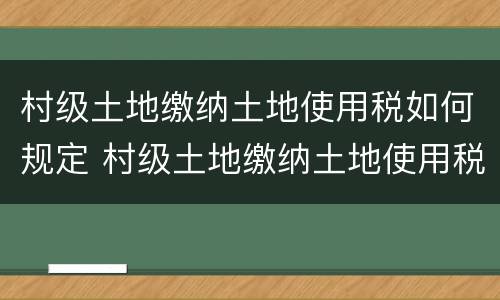 村级土地缴纳土地使用税如何规定 村级土地缴纳土地使用税如何规定收入