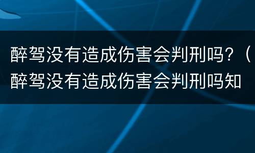 醉驾没有造成伤害会判刑吗?（醉驾没有造成伤害会判刑吗知乎）