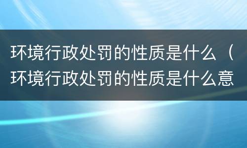 环境行政处罚的性质是什么（环境行政处罚的性质是什么意思）