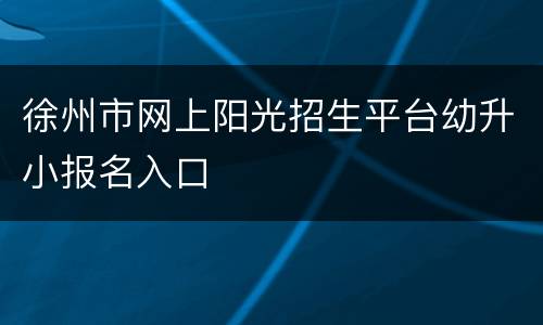 徐州市网上阳光招生平台幼升小报名入口