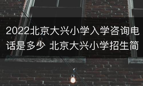 2022北京大兴小学入学咨询电话是多少 北京大兴小学招生简章2021