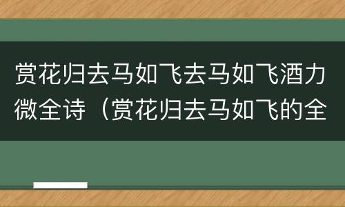 赏花归去马如飞去马如飞酒力微全诗（赏花归去马如飞的全诗的诗名）